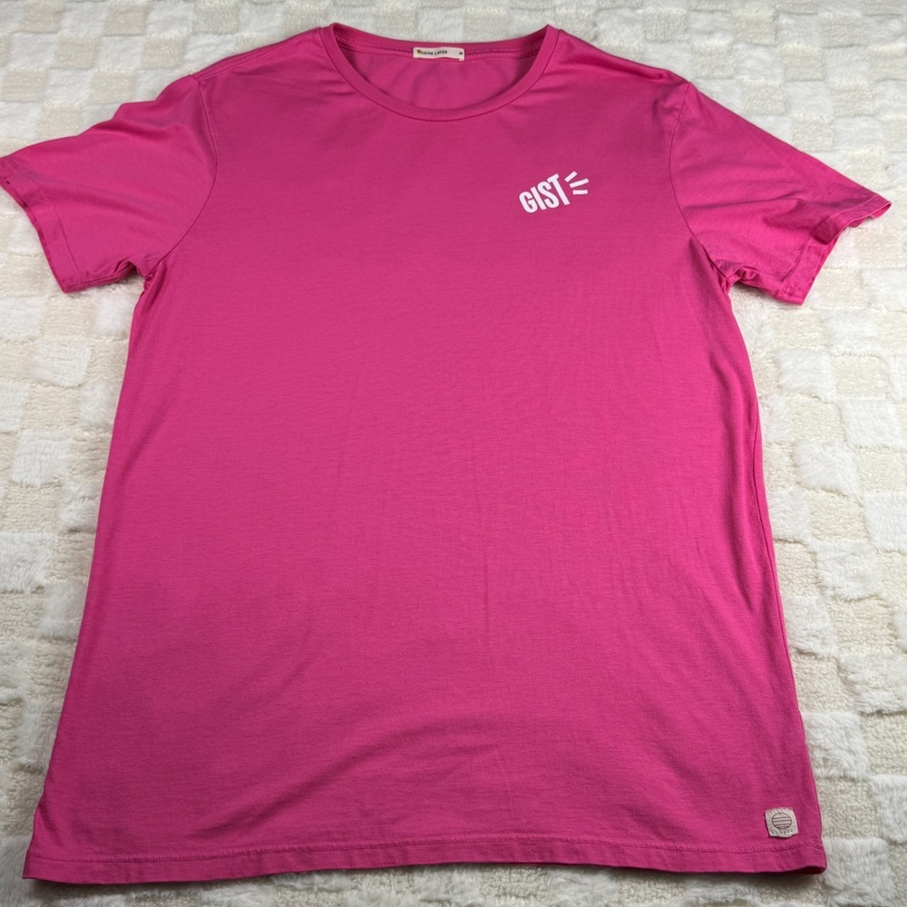 Marine Layer Women's Medium T-Shirt Hot Pink with Gist Logo in White‎